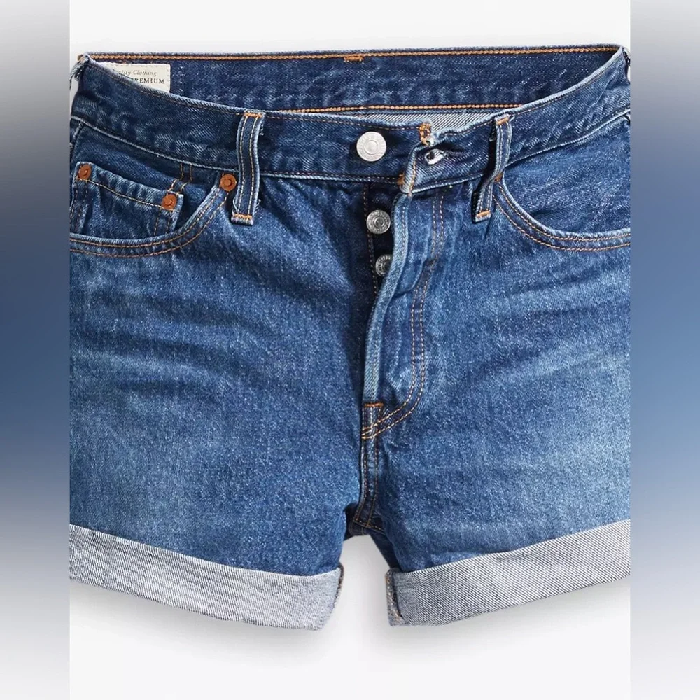 Levi’s Premium 501 Long Women’s Shorts NWT Denim Dark Wash Mid Rise Size 28